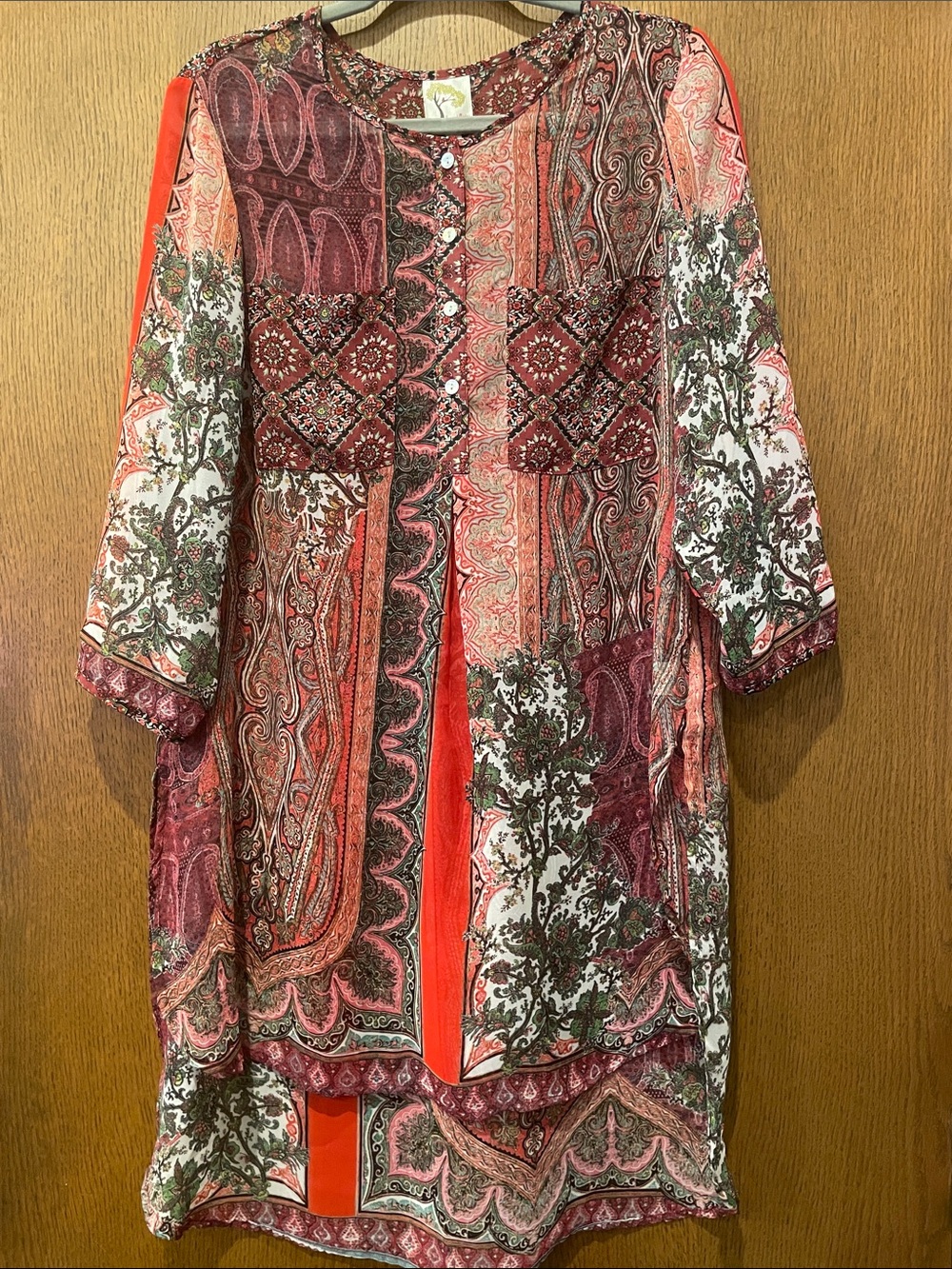 fig and flower Sheer Red Paisley Patchwork Tunic D42